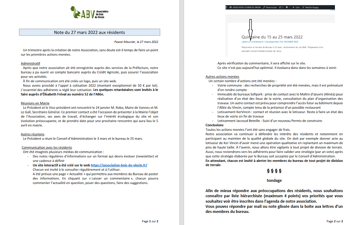 Diffusion de note le 29 mars 2022